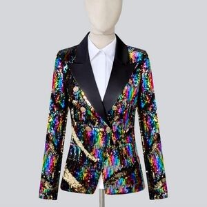 Rainbow Sequin Women's Tuxedo Jacket